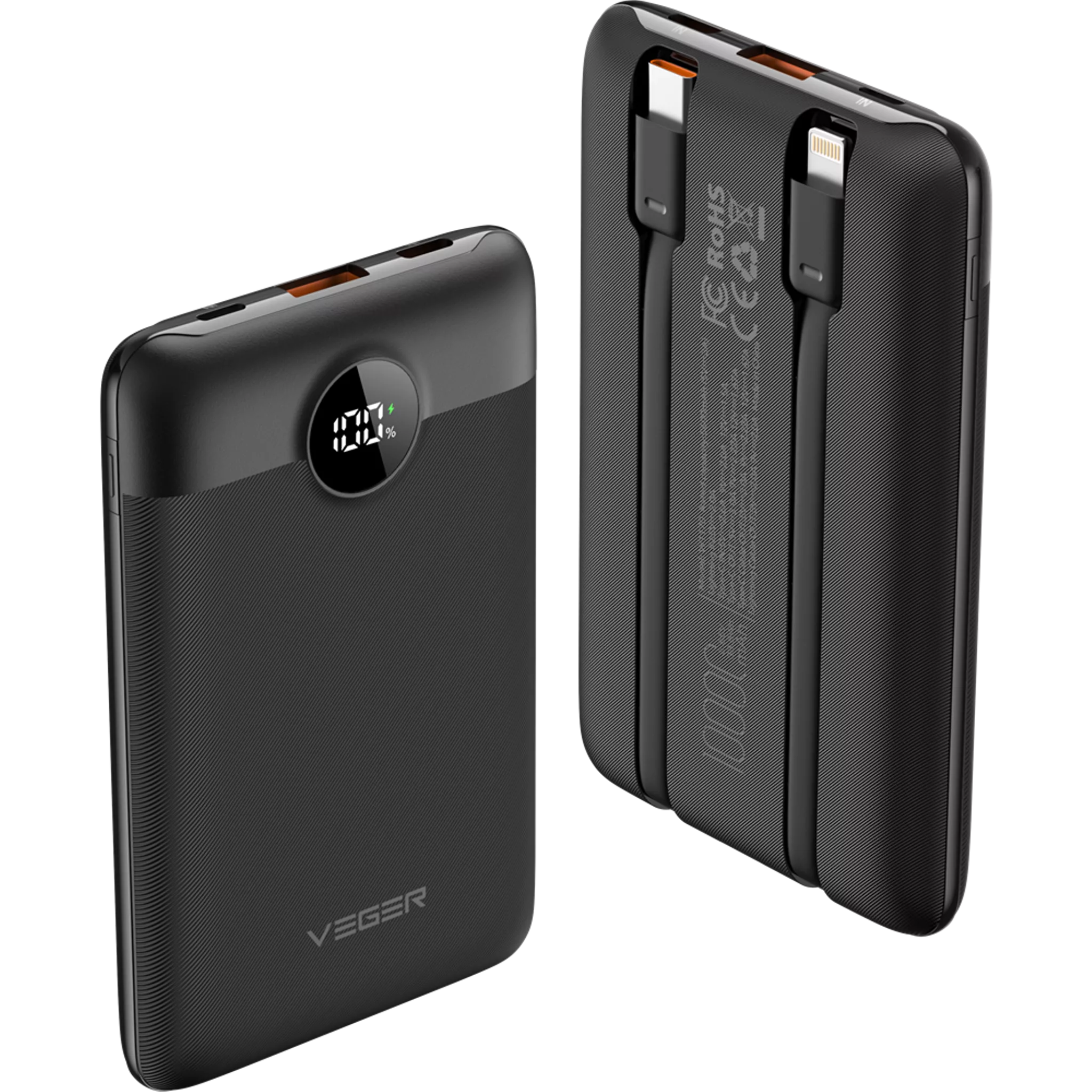 22.5W PD Digital Display Light Weight Powerbank With Built In Non-MFI Lightning & USB-C Cable