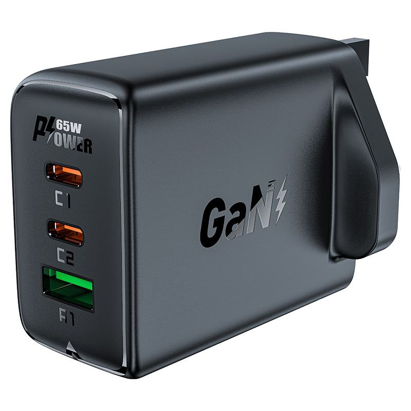 65W GaN Double USB-C & USB Power Delivery 3-Pin UK Charging Plug