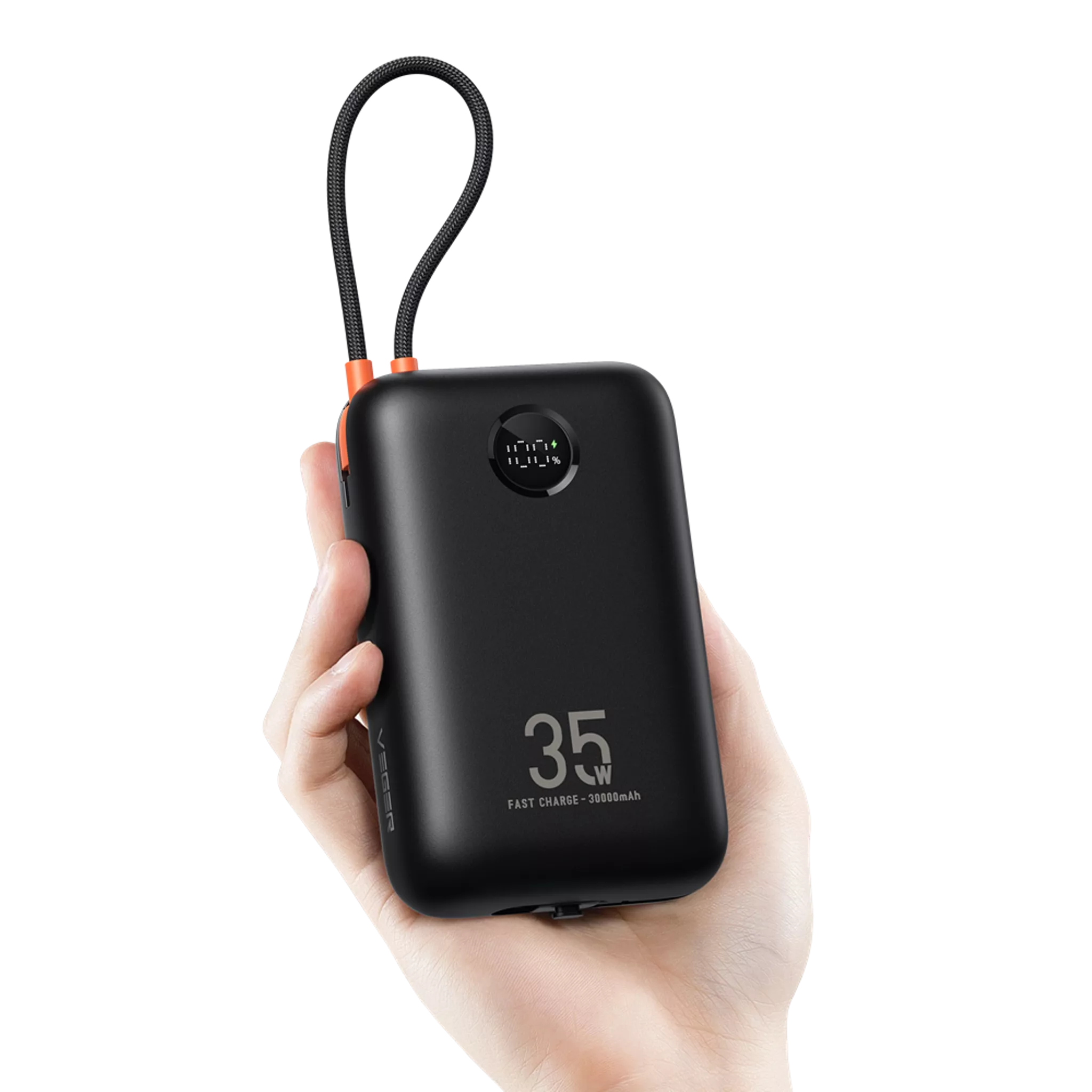 35W PD Digital Display Powerbank With Built In Non-MFI Lightning & USB-C Cable